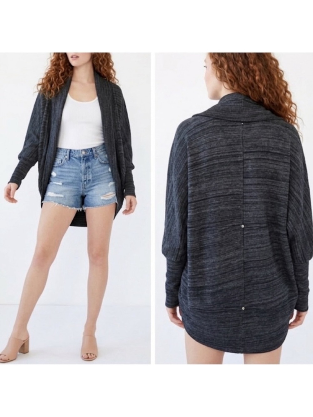 Aritzia Wilfred Cocoon Open Front Cotton Cardigan XXS Charcoal Grey